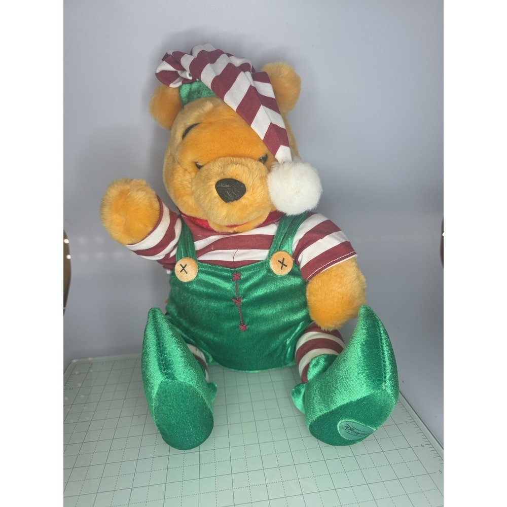 Disney Store Exclusive Plush Winnie The Pooh Santas Elf Striped Outfit Christmas